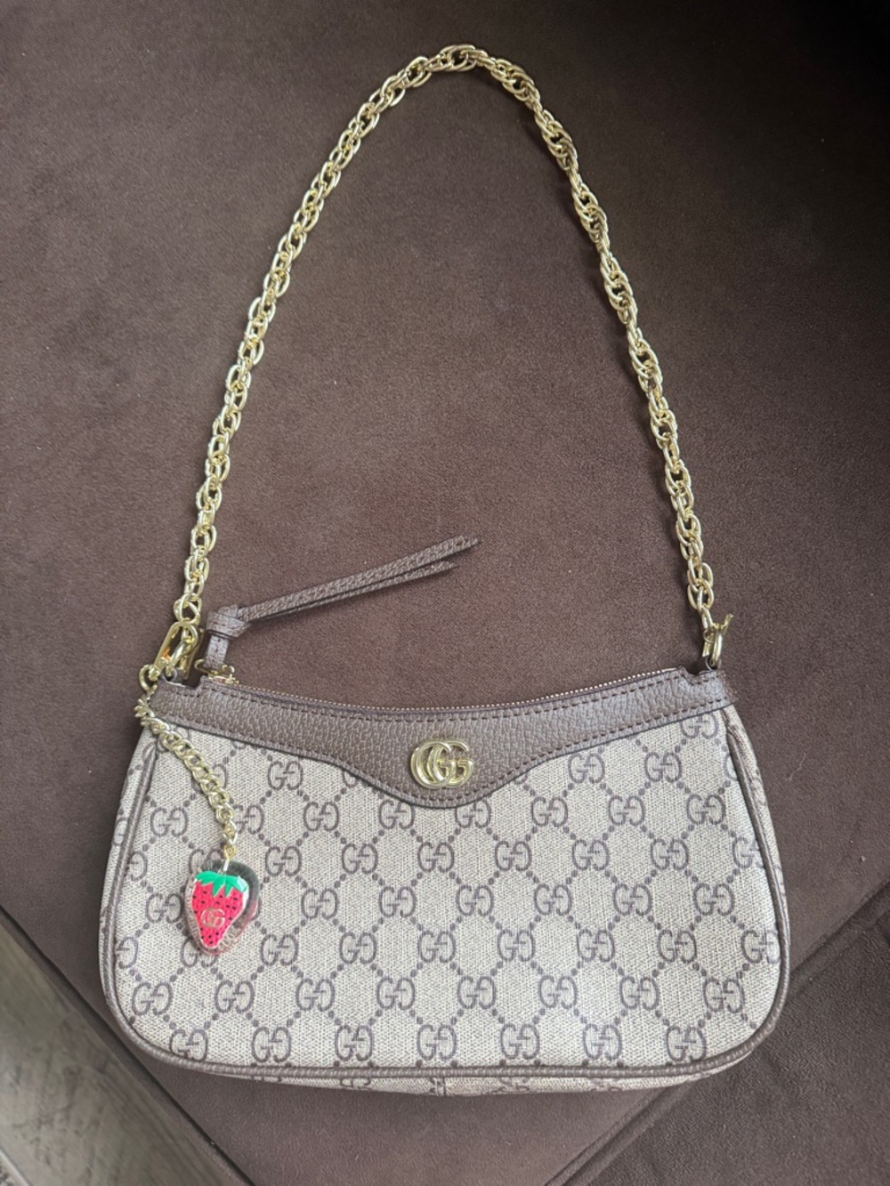 Gucci Brown GG Canvas Chain Shoulder Bag with Gold Hardware